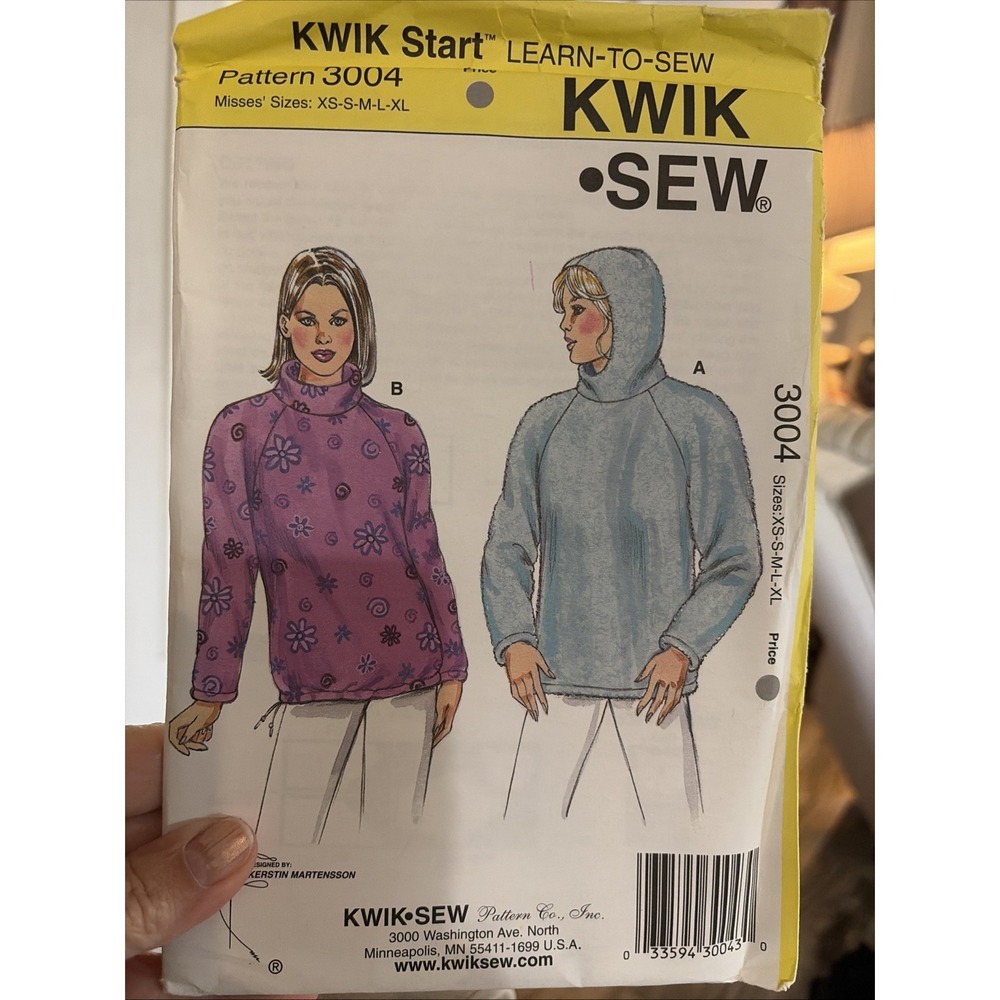 KWIK SEW 3004 Sewing Pattern Ladies Cowl Neck or Hooded Winter Top XS-XL Uncut